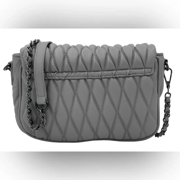 Badgley Mischka Quilted Messenger Bag Gray NWT - Picture 3 of 3